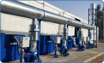 מערכת לסינון VOC בתעשייה בעזרת פחם פעיל ומפוח