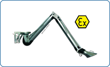 זרוע יניקה דגם EPX מוגנת פיצוץ עם הסמכת ATEX ליניקת גזים מסוכנים, אבקות נפיצות ועשן