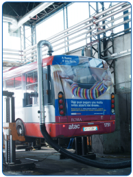 שאיבת עשן וגזים מאגזוז במוסך אוטובוסים שאיבה מתבצעת בעזרת גלגלון שאיבה המחובר למערכת יניקה מרכזית