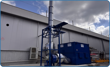 מערכת לסינון VOC בתעשייה בעזרת פחם פעיל ומשטח דיגום תקני