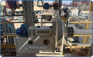 התקנת מפוח צנטריפוגלי דגם PPB בנוי מ- PVDF עם מגן התרסקות הינע ישיר עם מצמד