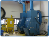 Two 600 Compact Vortexes with integrated blower parallal connected for pumping and filtering particles emitted from polishing and grinding processes